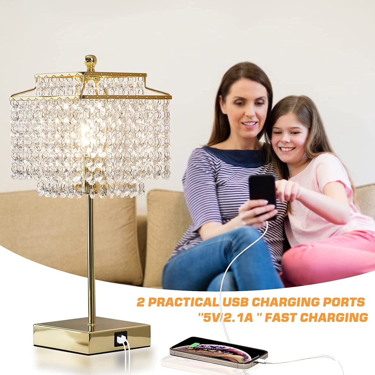 Luvkczc Set of 2 Bedside Pink Crystal Table Lamp, Touch Control Crystal Lamp, 3-Way Dimmable Lamp with Crystal Shade for Bedroom, Girl Living Room, 6W B11 Bulb Included