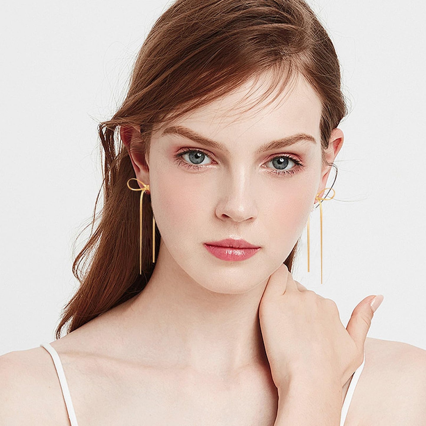 Gold Silver Bow Drop Earrings - Long Tassel Chain Bow Earrings