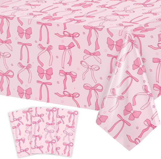 Coquette Birthday Decorations Tablecloths, Pink Bow Large Size Rectangle Table Cloths 54 x 108 Inch 3Pcs