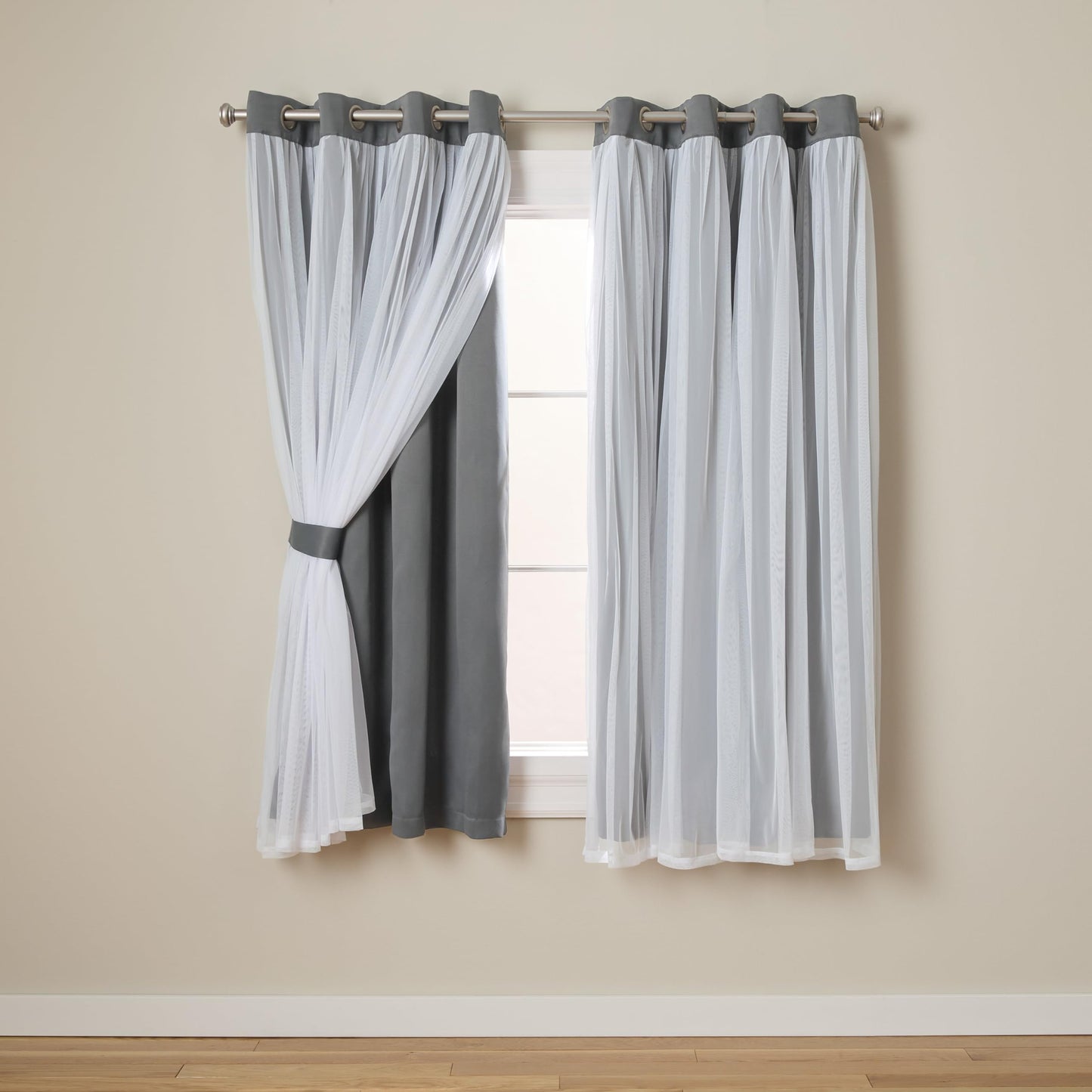 Exclusive Home Catarina Layered Solid Room Darkening Blackout and Sheer Grommet Curtain Panel