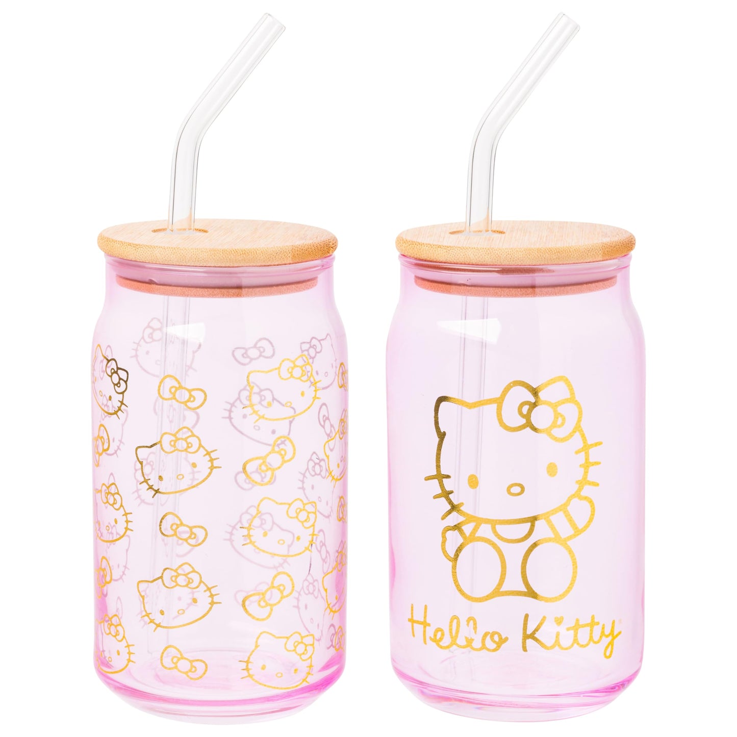 Sanrio Glass Jar Tumbler with Bamboo Lid and Glass Straw, 16 Ounces