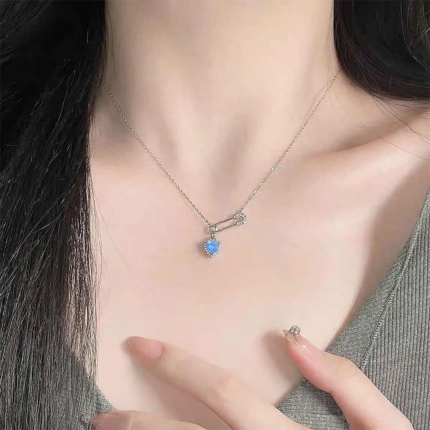 Safety Pin Necklace Heart Pendant