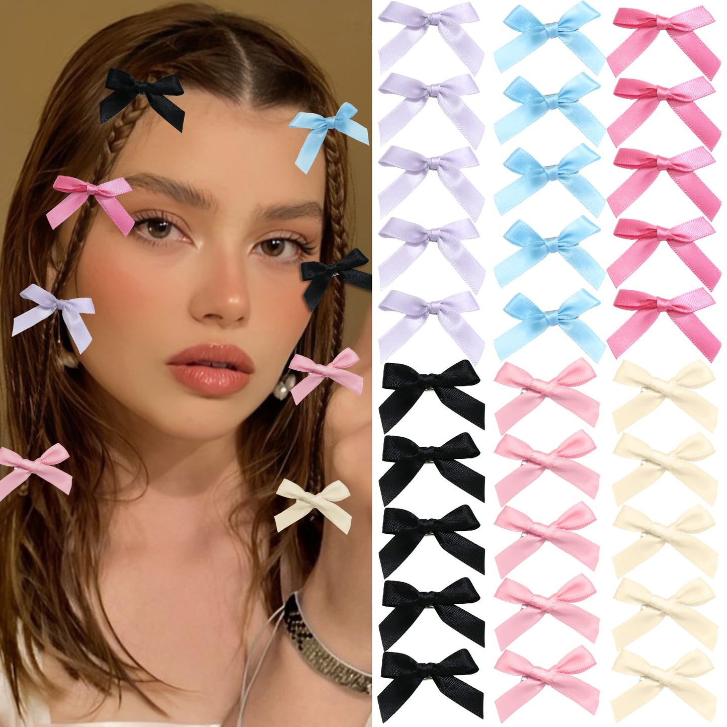 Mini 20PCS Bowknot Ribbon Barrettes - Cute Claw Clips Hair Accessories