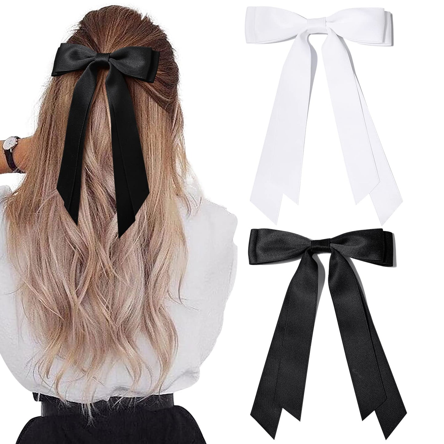 Silky Satin 2PCS Hair Bows Hair Clip - Holder Accessories Slides Metal Clips Hair Bow