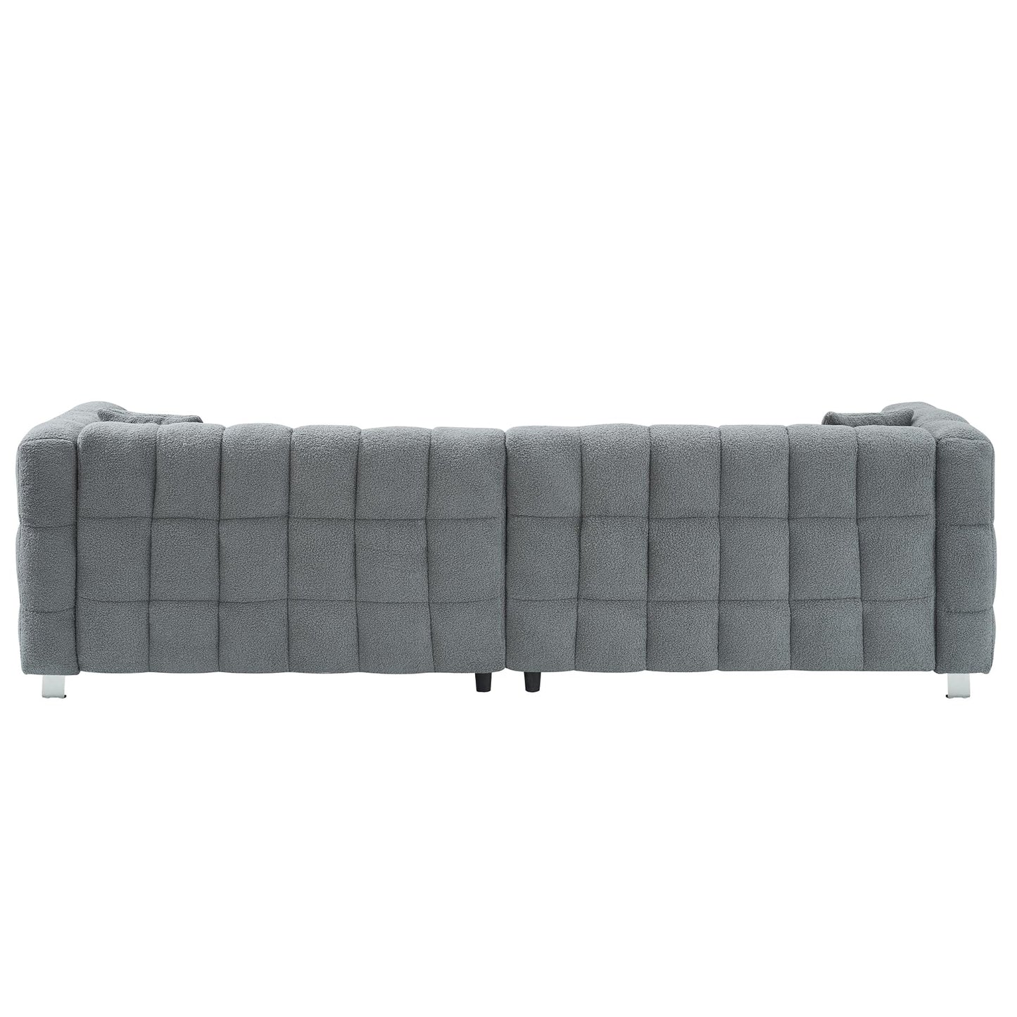 Modern Sofa Couch with Metal Legs Upholstered Tufted 3 Seater Couch with 2 Pillows Decor