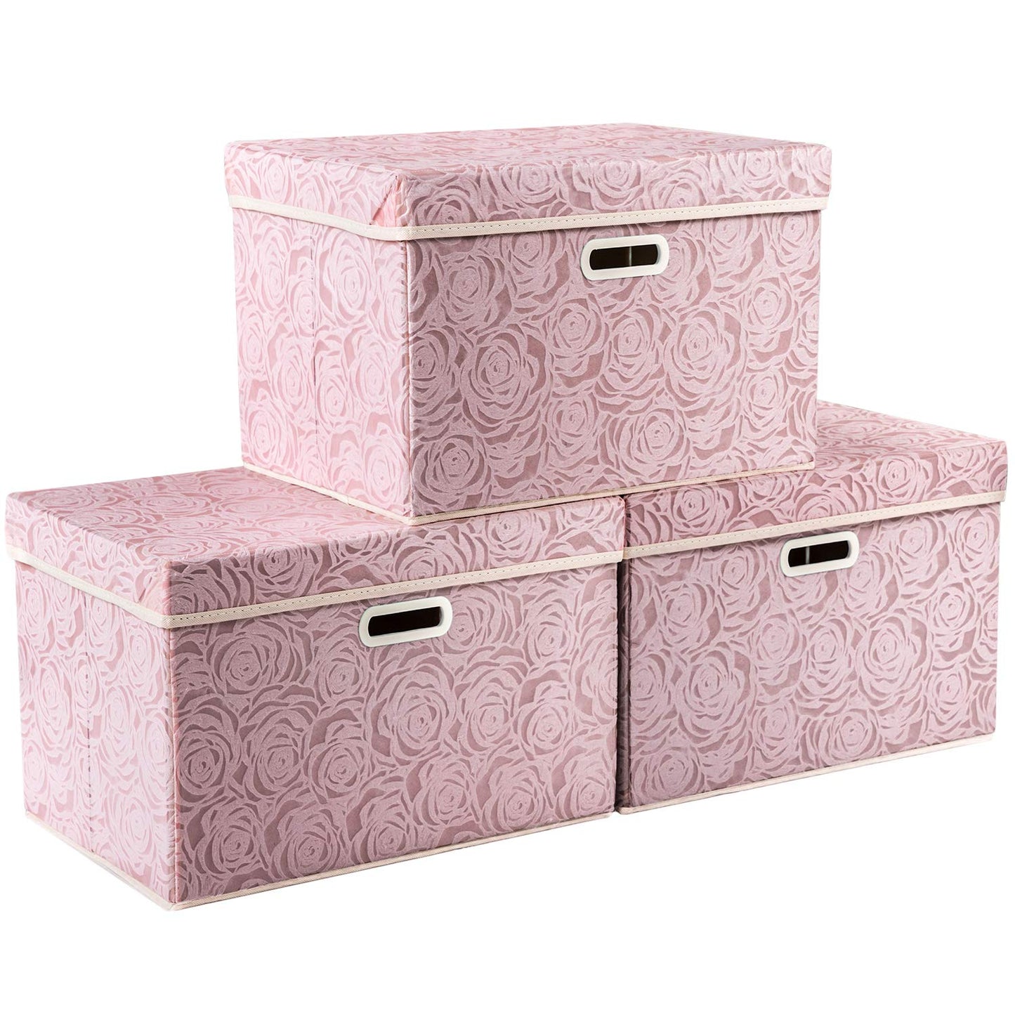 Larger Collapsible Storage Bin with Lid Fabric Decorative Storage Box Cube Organizer Container Baskes with Handles Divider for Bedroom Closet Living Room Pink 17.7x11.8x11.8 Inch