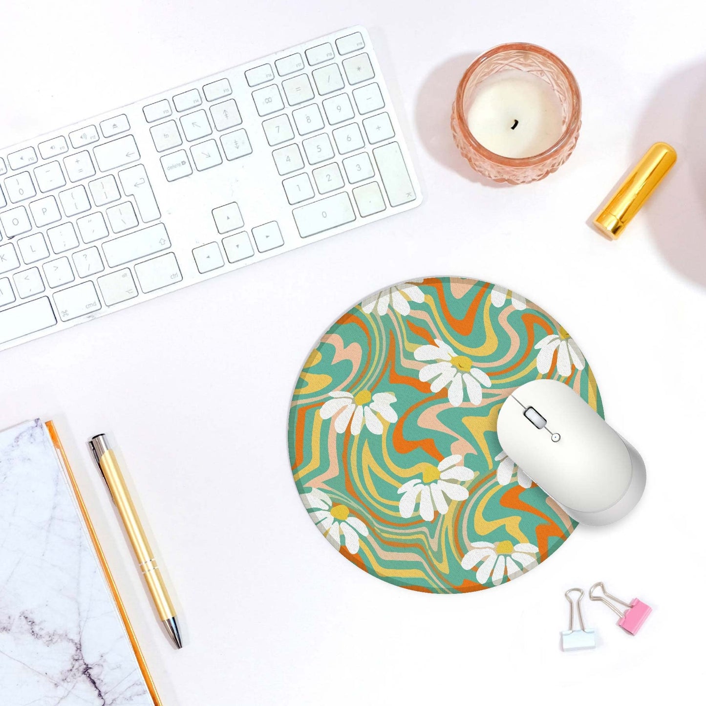 Y2K Aesthetic Small Mouse Pad - Washable Round Cloth Mousepad for Office Laptop Computer, Non-Slip Rubber Base