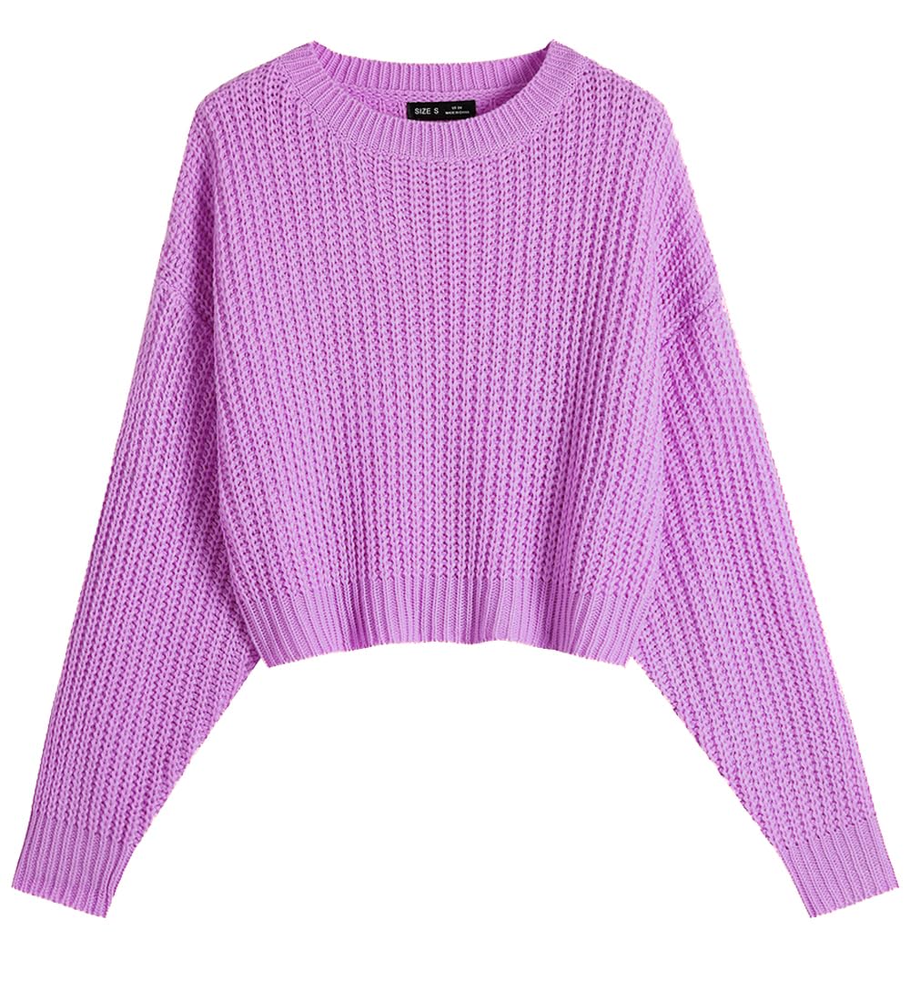 Sexy Crew Neck Batwing Cute Cropped Sweater - Lightweight Soft Knitted Short Pullover Jumper