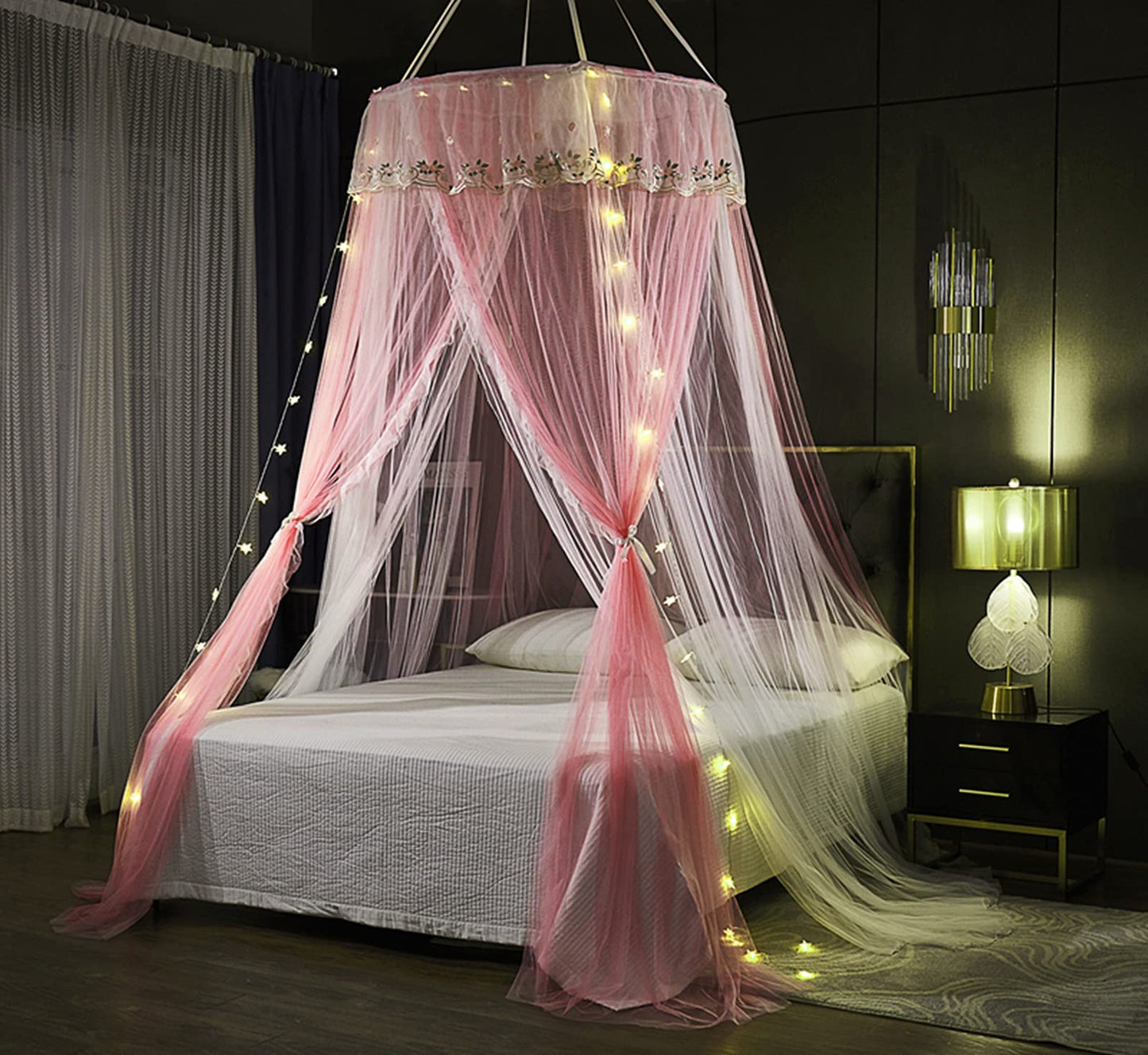 Princess Bed Canopy Bed Canopy Curtain- Double Layer Sheer Mesh Dome Bed Curtain