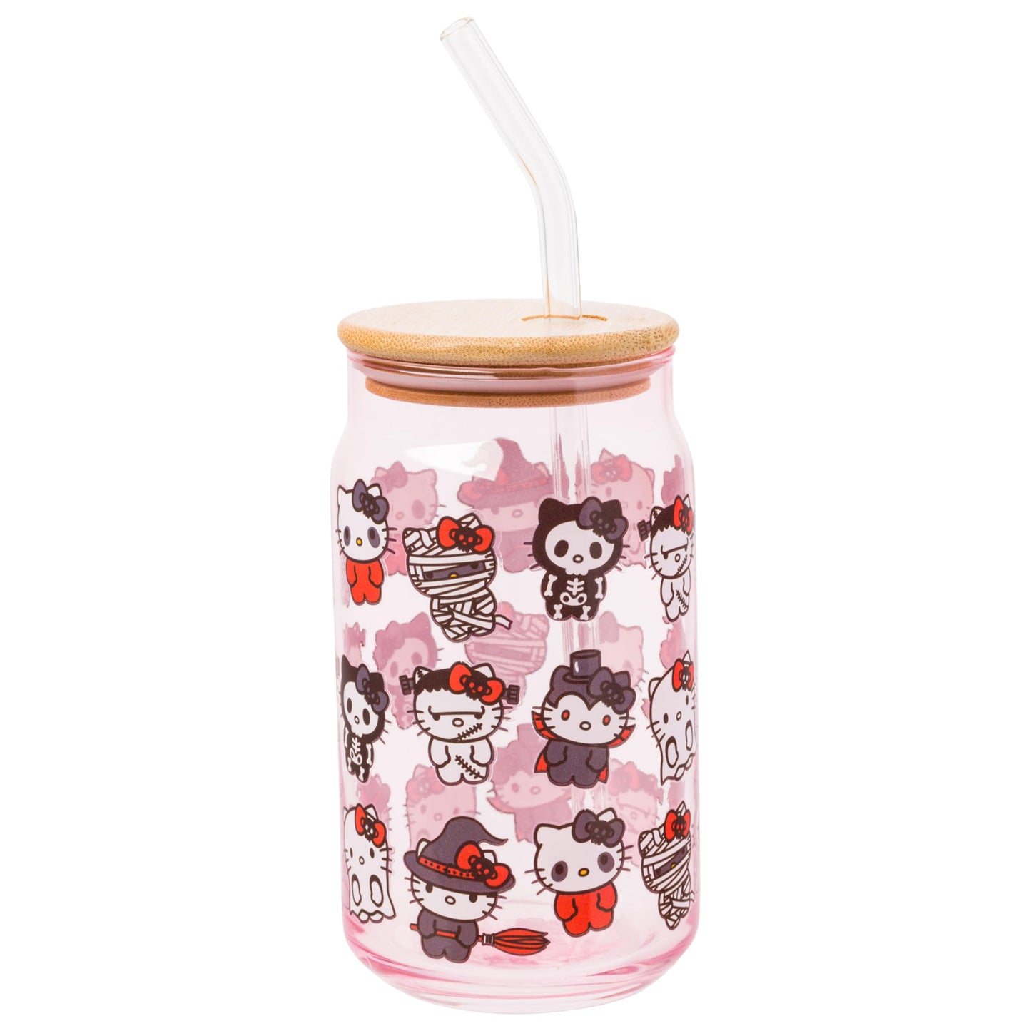 Sanrio Glass Jar Tumbler with Bamboo Lid and Glass Straw, 16 Ounces