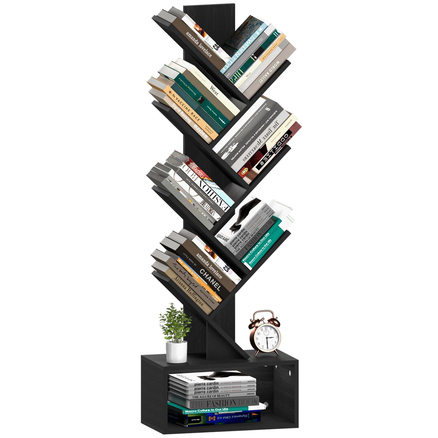 Tree Bookshelf - 6 Shelf Retro Floor Standing Bookcase, Tall Wood Book Storage Rack