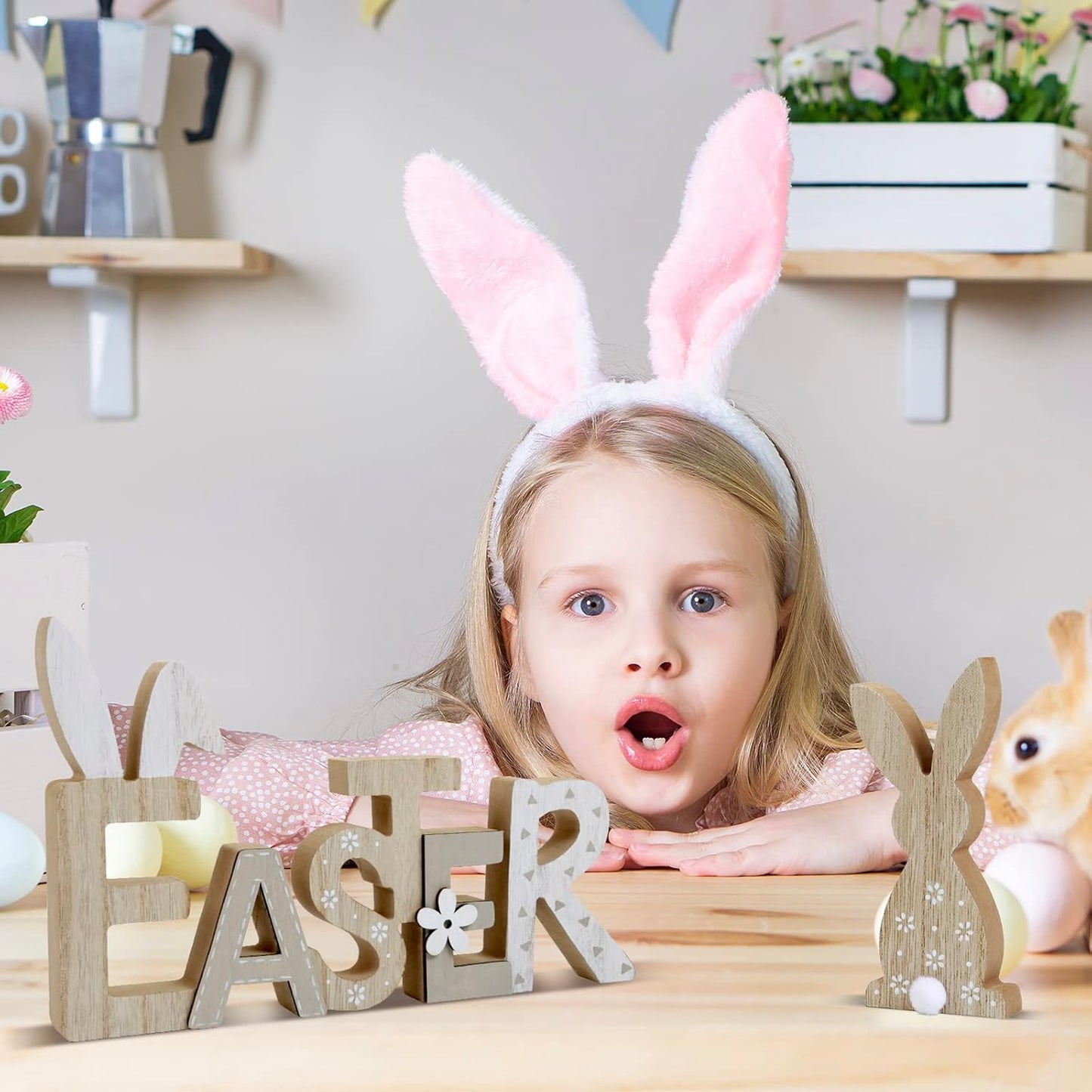 Easter Table Decor - Rustic Wooden Bunny Tiered Tray