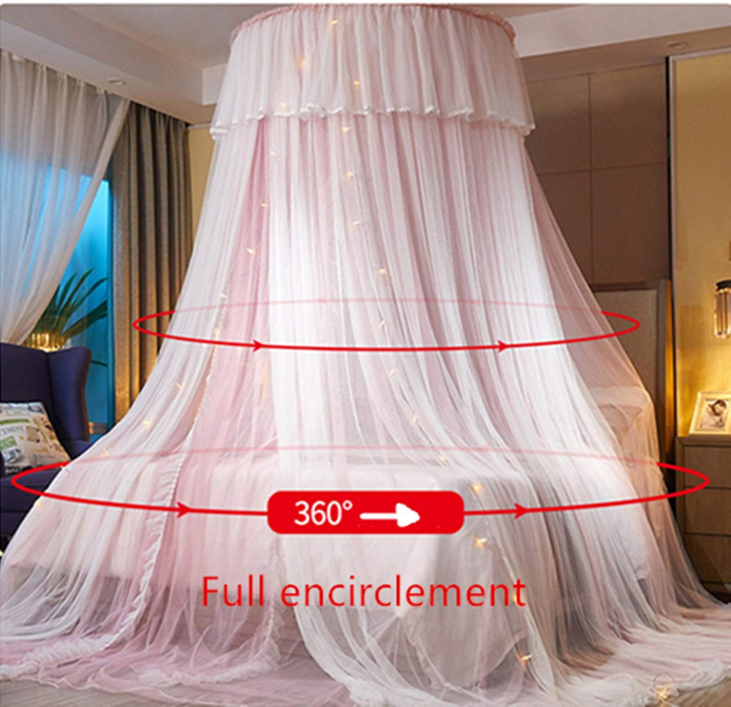 Princess Bed Canopy Bed Canopy Curtain- Double Layer Sheer Mesh Dome Bed Curtain