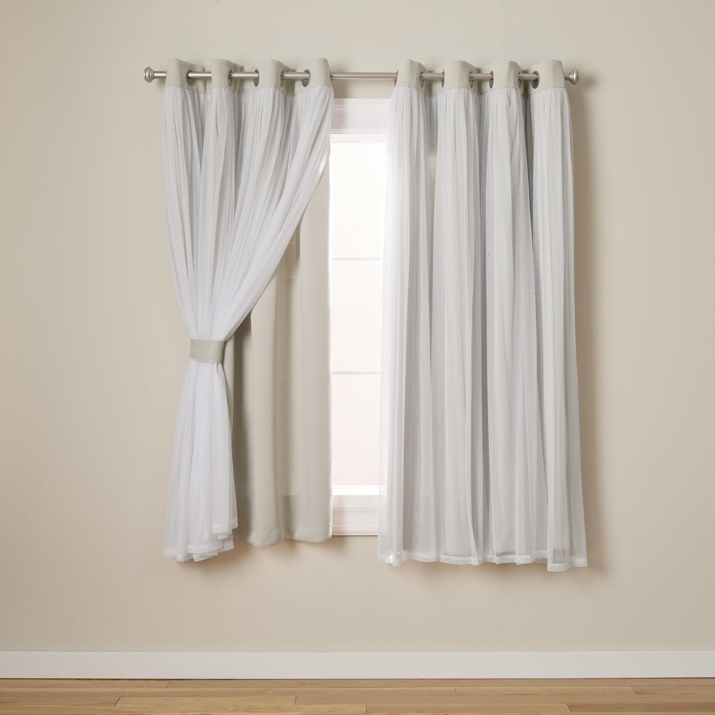 Exclusive Home Catarina Layered Solid Room Darkening Blackout and Sheer Grommet Curtain Panel