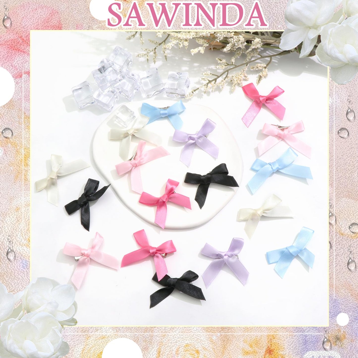 Mini 20PCS Bowknot Ribbon Barrettes - Cute Claw Clips Hair Accessories