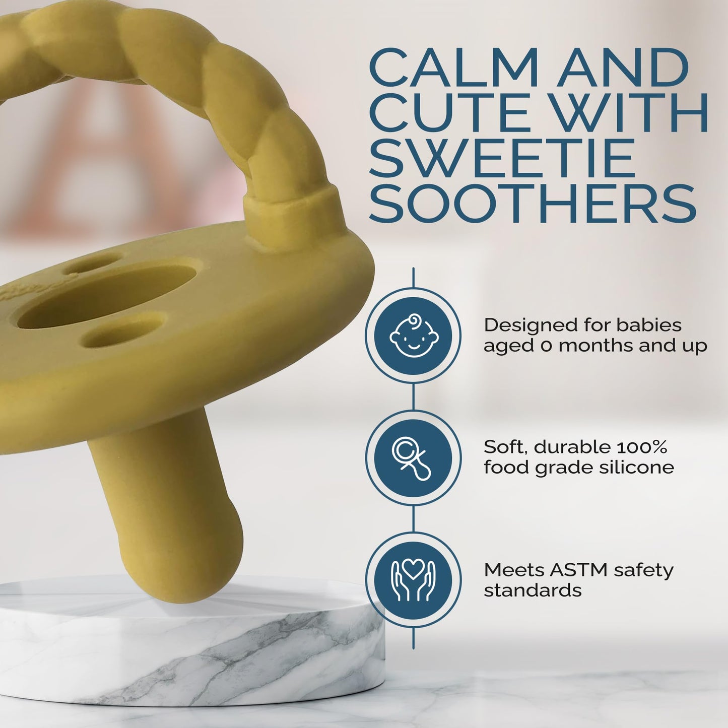 Silicone Pacifiers for Newborn - Sweetie Soother Pacifiers Feature Collapsible Handle & Two Air Holes for Added Safety