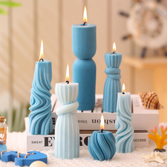 Modern Pillar Candles Ribbed Decorative Candle - Scented Ribbed Decor for Home