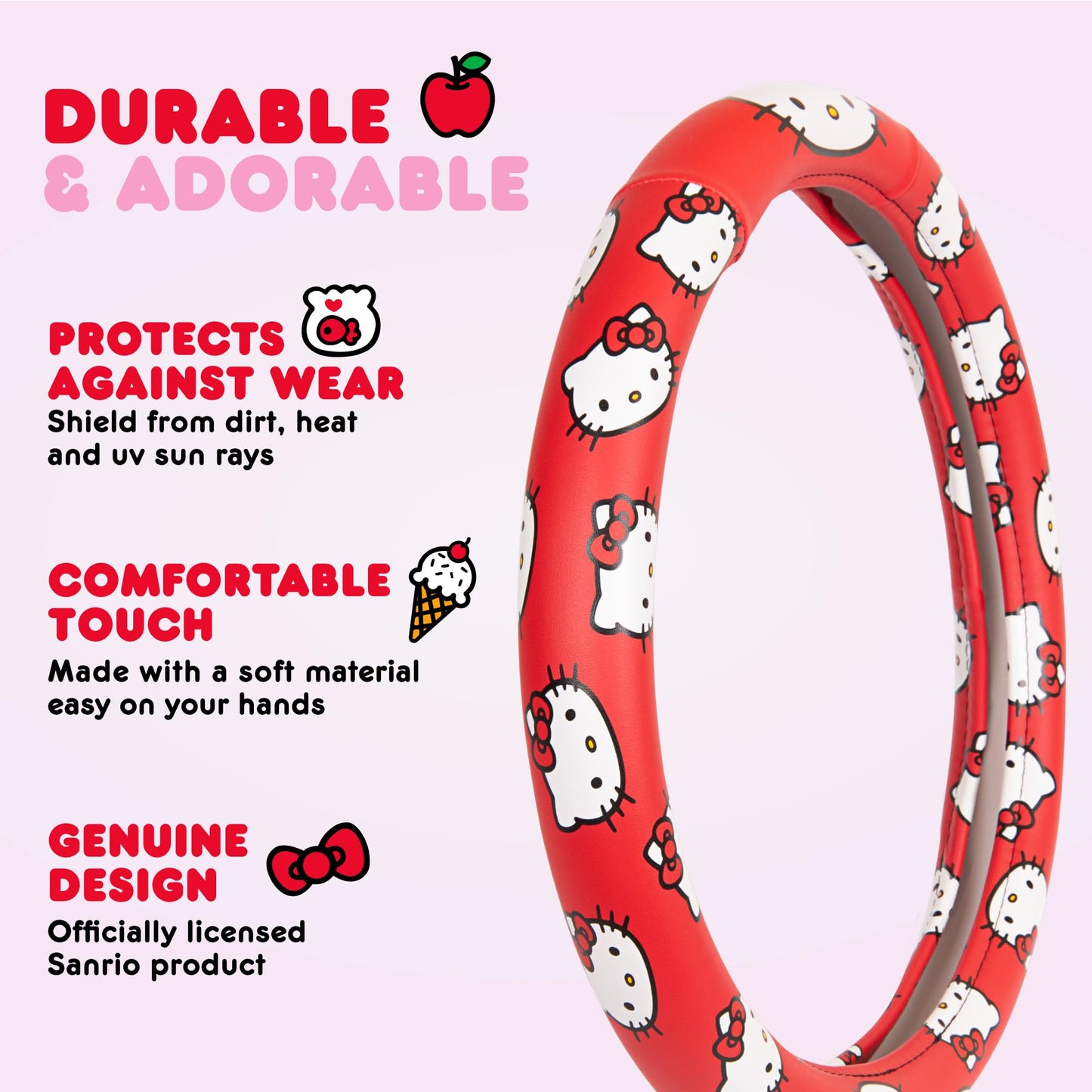 Hello Kitty Steering Wheel Cover, Universal Size 14.5-15