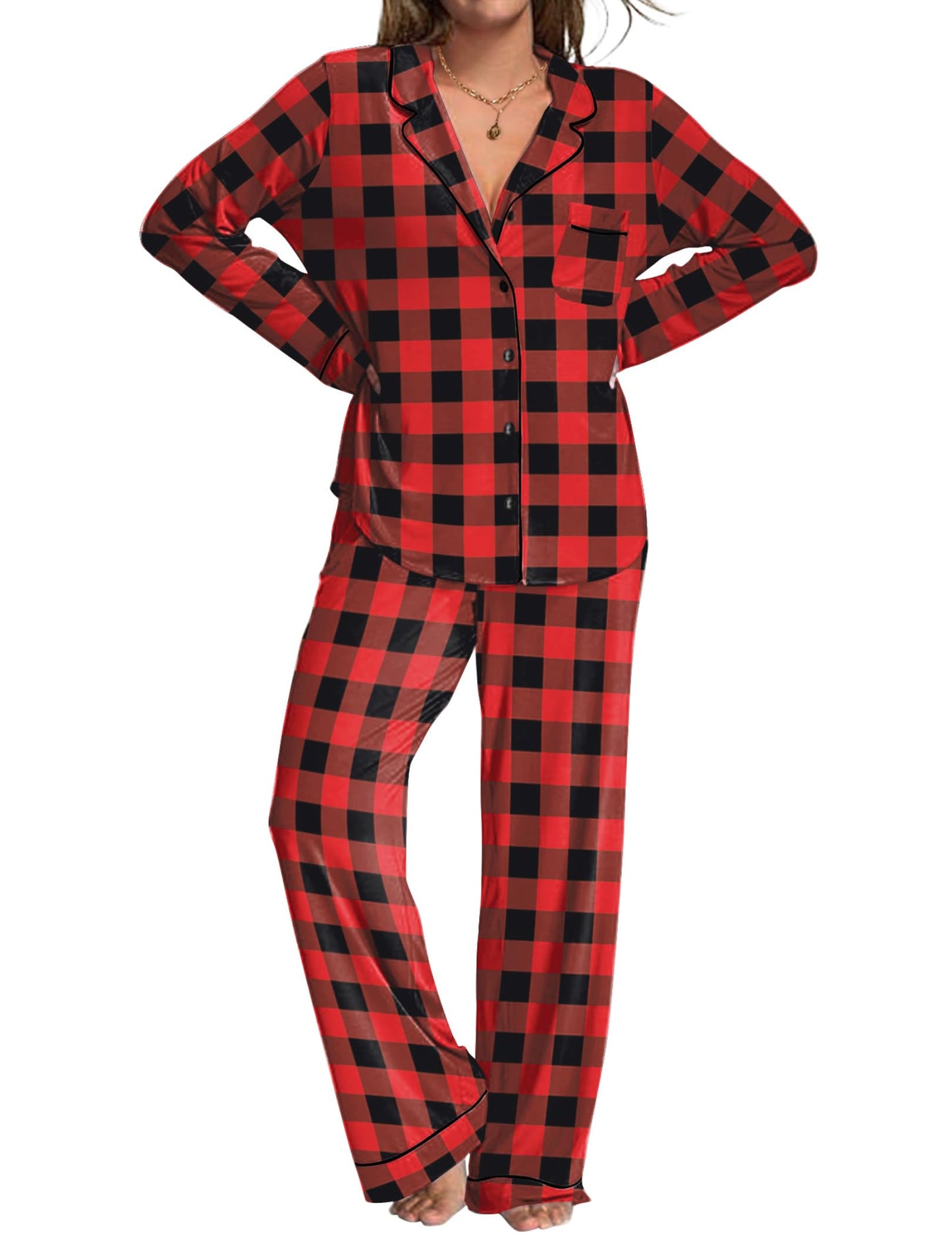 Womens Pajamas Set 2 Piece Button Down Pjs Soft Long Sleeve Top and Pants Sleepwear Set Lounge Sets