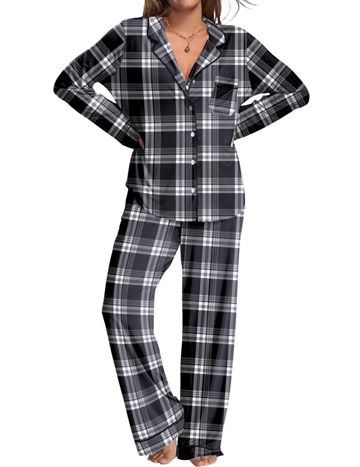 Womens Pajamas Set 2 Piece Button Down Pjs Soft Long Sleeve Top and Pants Sleepwear Set Lounge Sets