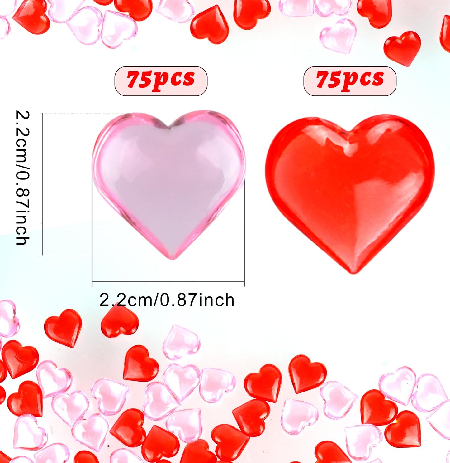 Red and Pink Acrylic Heart Shaped Gems for Valentine's Day and Wedding Decorations 210-Piece