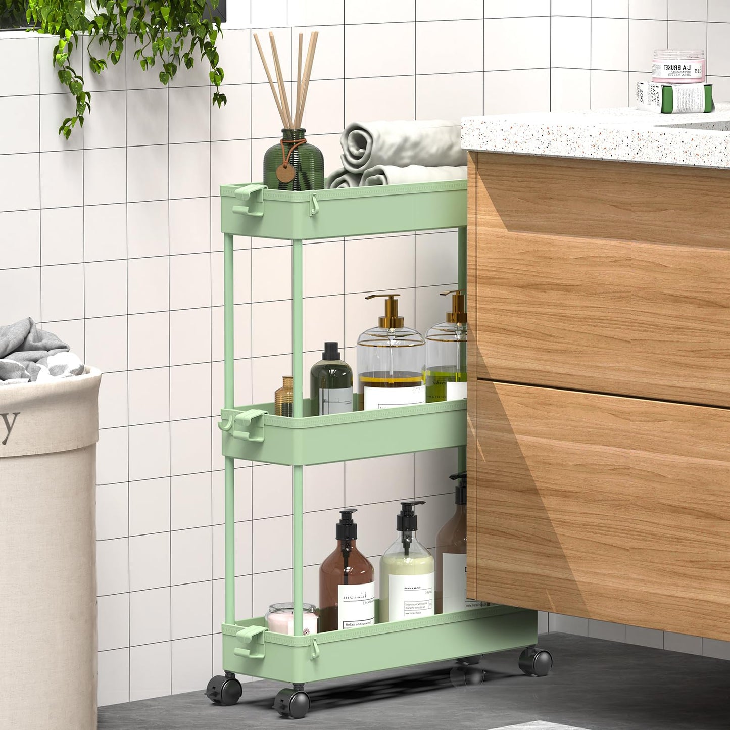 Slim Rolling Storage Cart, 3 Tier Bathroom Organizer