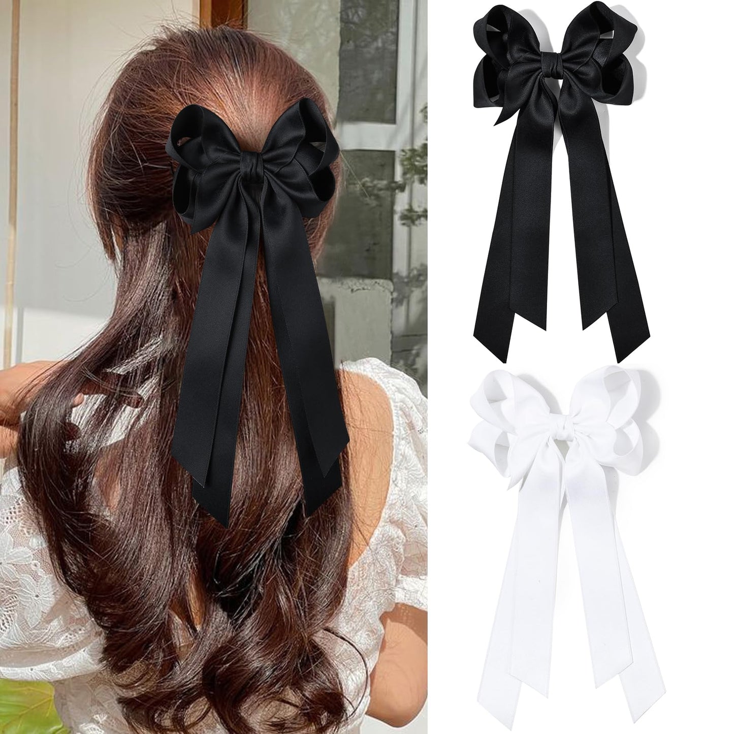 Silky Satin 2PCS Hair Bows Hair Clip - Holder Accessories Slides Metal Clips Hair Bow