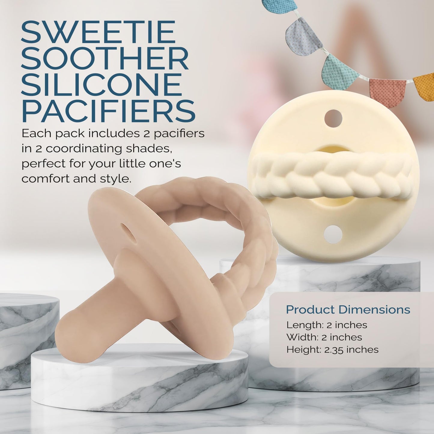 Silicone Pacifiers for Newborn - Sweetie Soother Pacifiers Feature Collapsible Handle & Two Air Holes for Added Safety