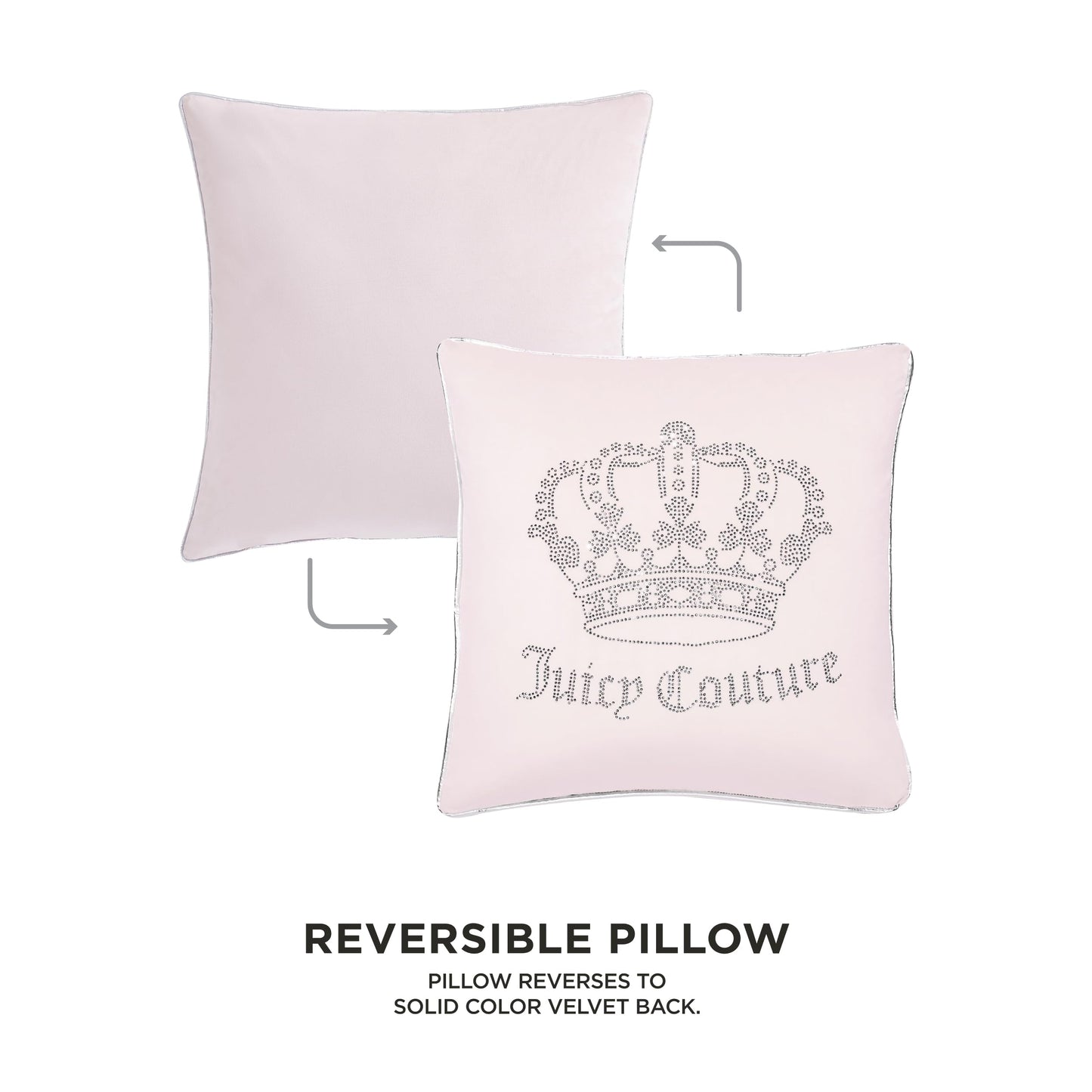 Juicy Couture - Decorative Accent Pillow, Velvet Rhinestone Crown, Premium Reversible Throw Pillow