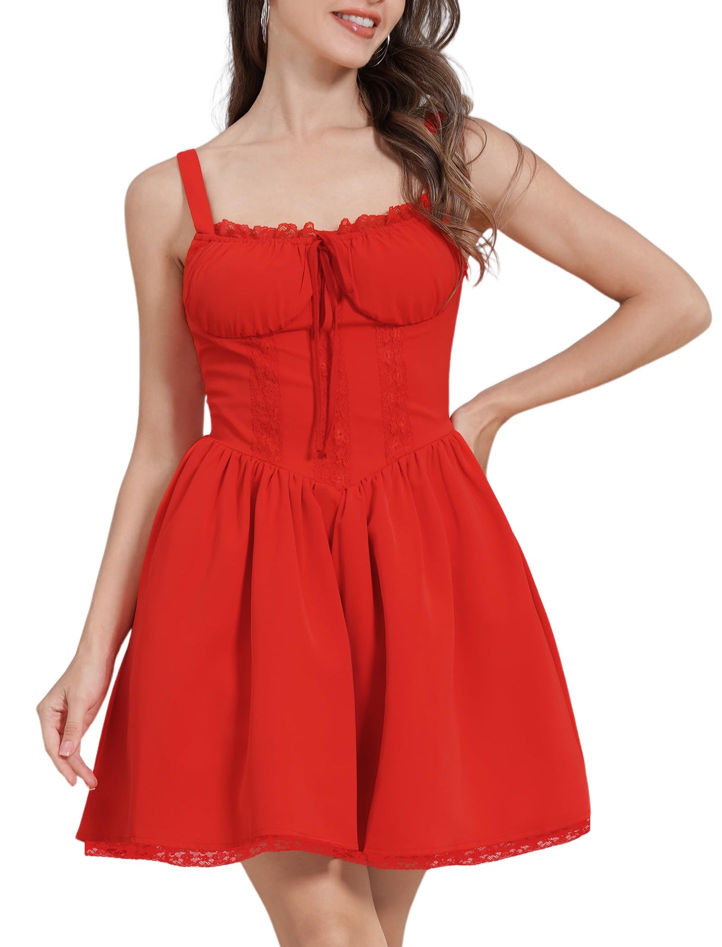 Women's Spaghetti Strap Corset Mini Dress – Backless, Lace-Up, Low-Cut Ruffle Sundress