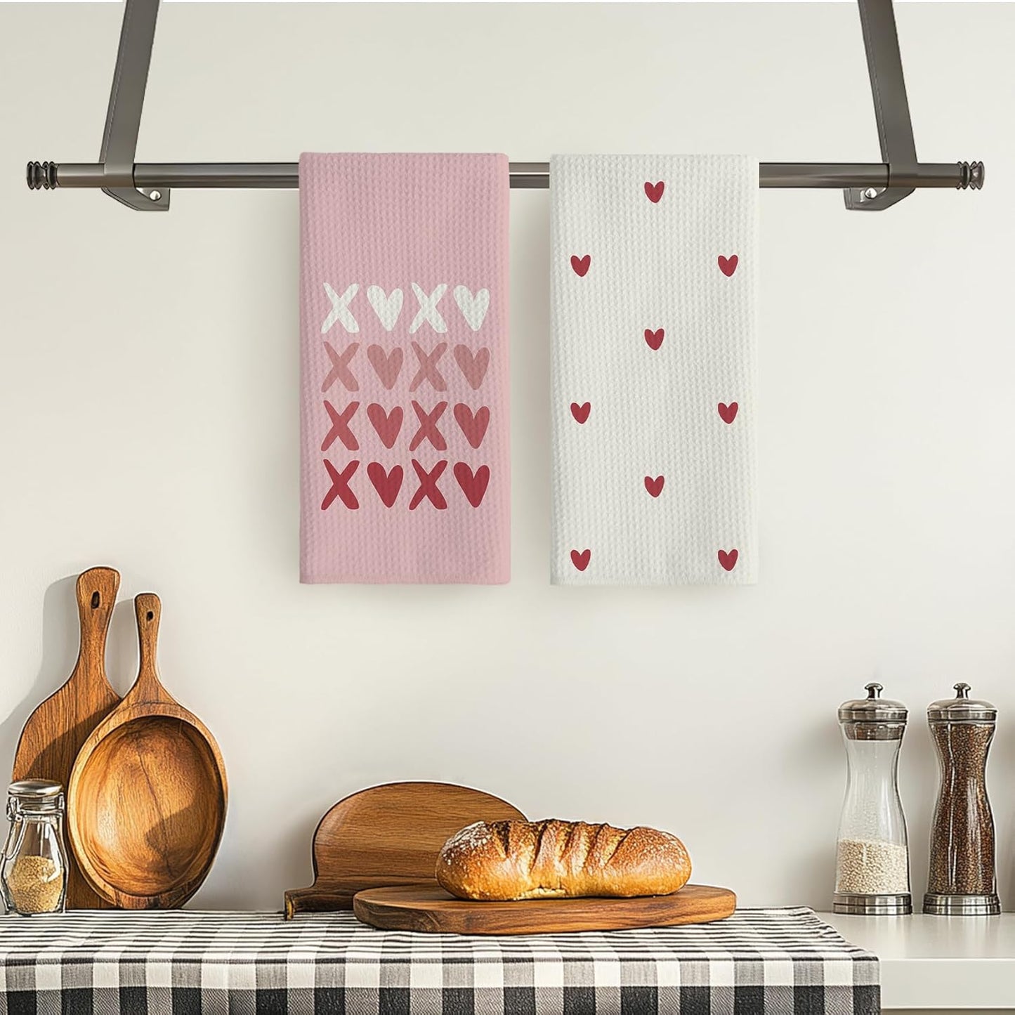 Pink XOXO Valentines Day Kitchen Hand Towels 16x24In Set of 2, Love Heart Dish Towels for Valentine's Day Decor