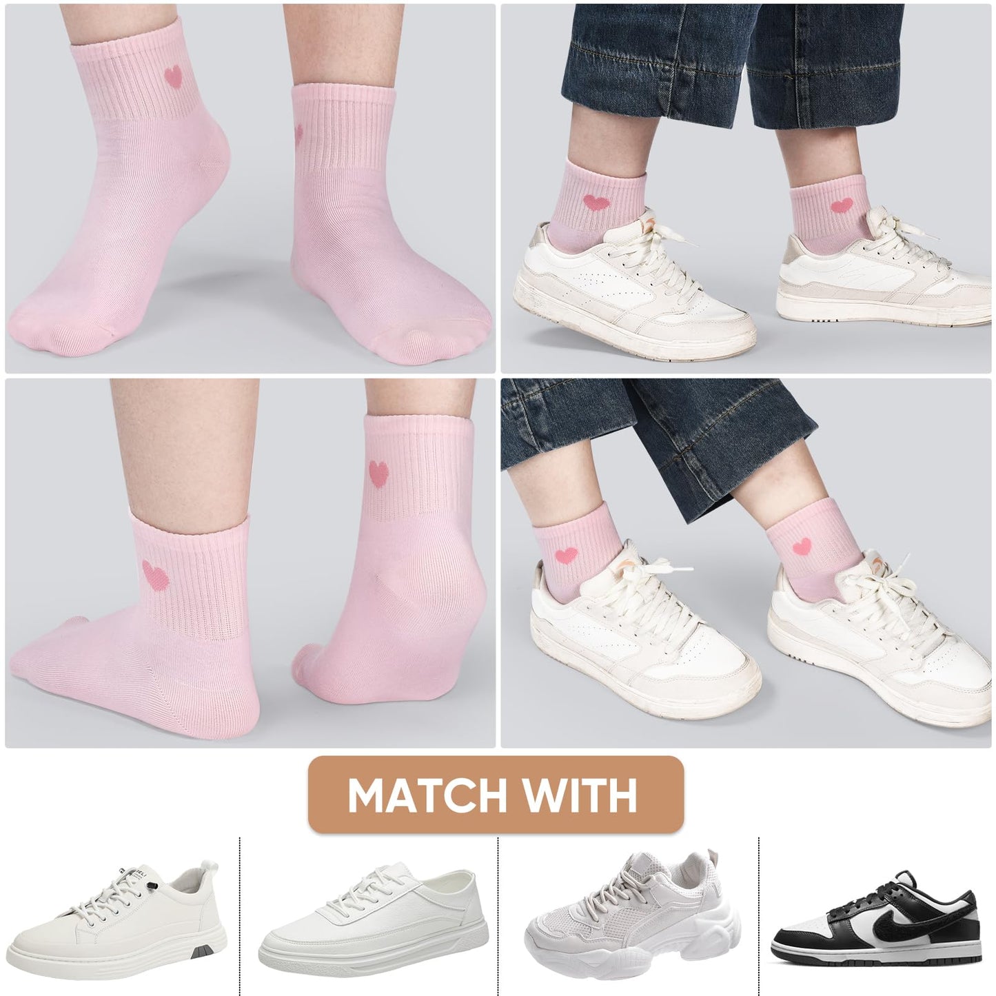 Women's Crew Socks Ankle High Cotton Fun Cute Athletic Running Socks(5-Pairs With Present Box)