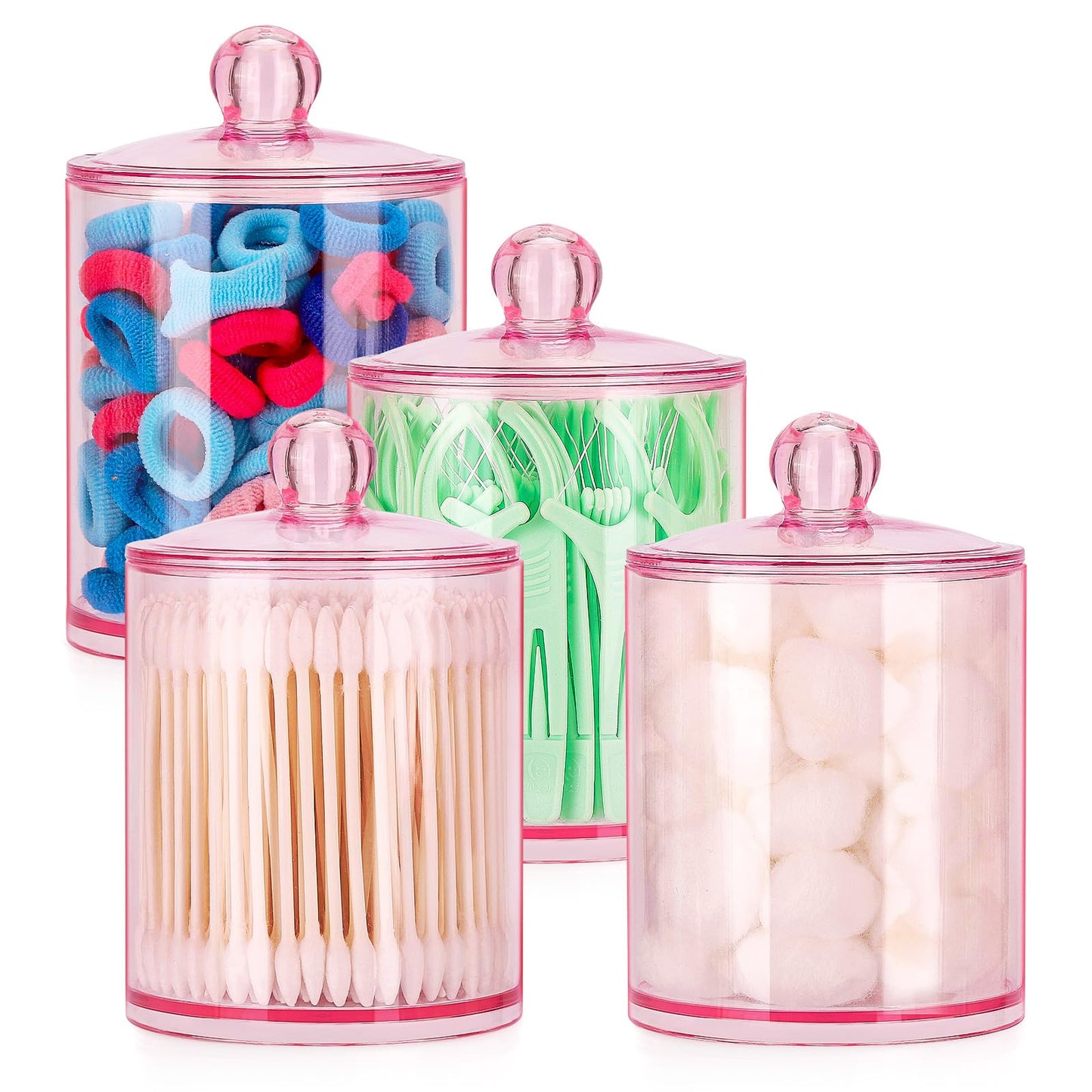 Pink Apothecary Jar – Q-Tips Holder & Cotton Swab Dispenser for Bathroom Storage