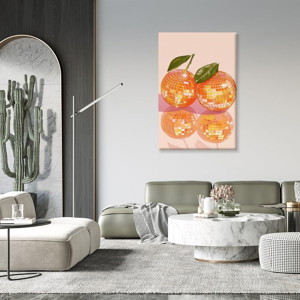 Disco Ball Fruits Canvas Print – Trendy Glam Wall Art