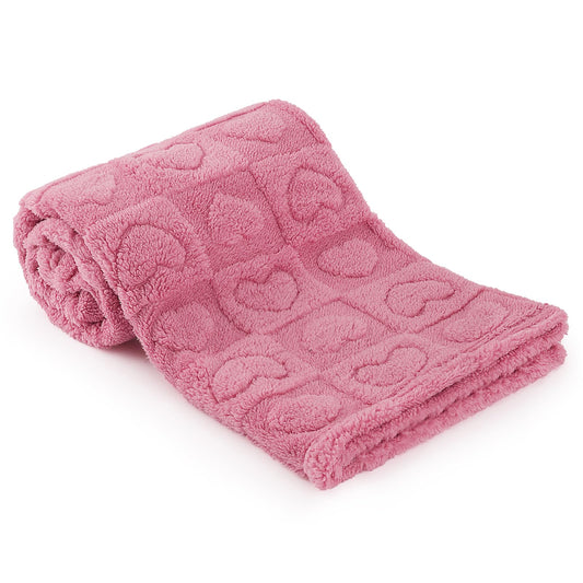 Plush Heart-Patterned Checkered Blanket, 30" x 39"