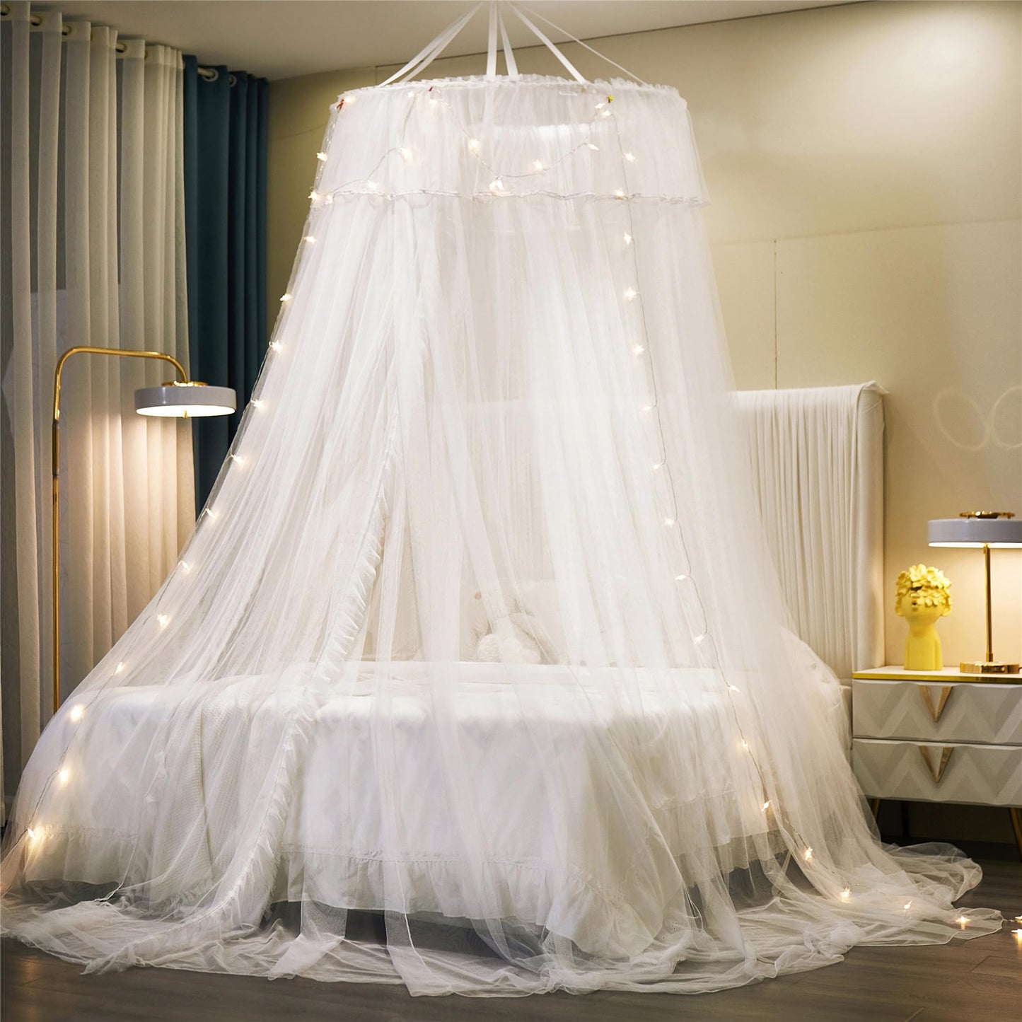 Princess Bed Canopy Bed Canopy Curtain- Double Layer Sheer Mesh Dome Bed Curtain