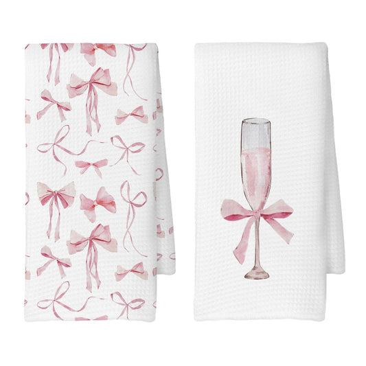 Coquette Champagne Bottle Bow Kitchen Towels, Decoration Tea Towels Hand Towels 16x24 Inch