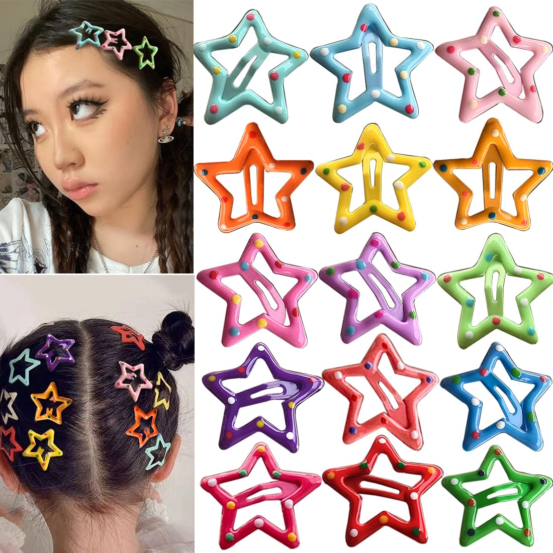 Y2K Style Star Hair Accessories - Non-Slip Metal Snap Clips