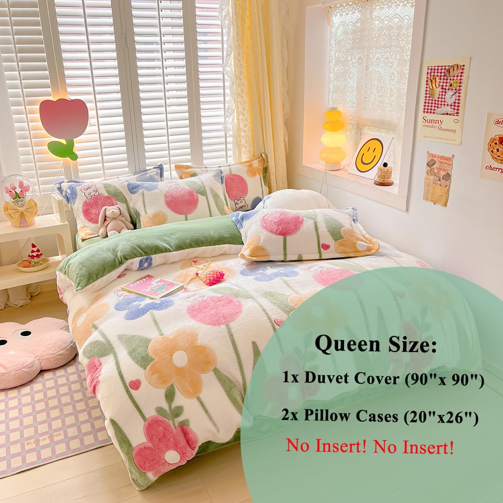 Kawaii Twin Duvet Cover Set – Soft Reversible Bedding with Fluffy Comforter Cover