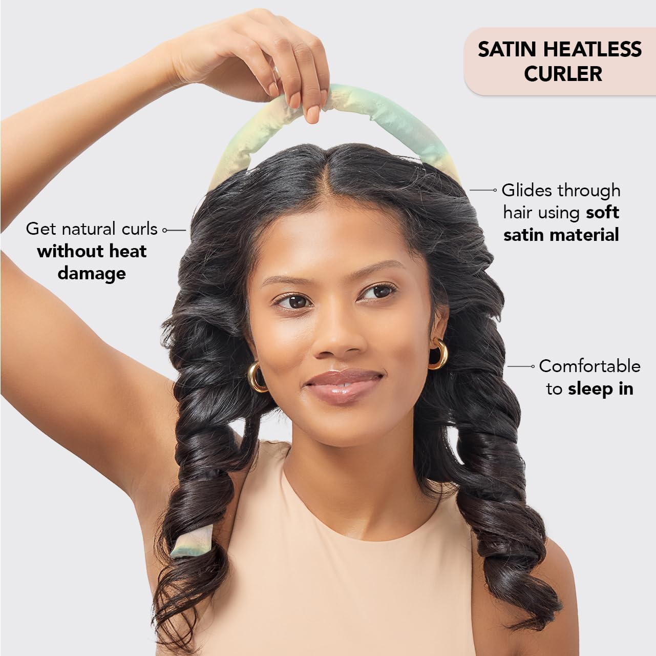 Satin Heatless Hair Curler Set - Heatless Curls Overnight, Hair Rollers for Soft Curls & Frizz-Free Styling, No Heat Curlers to Sleep in, Curling Rod Headband