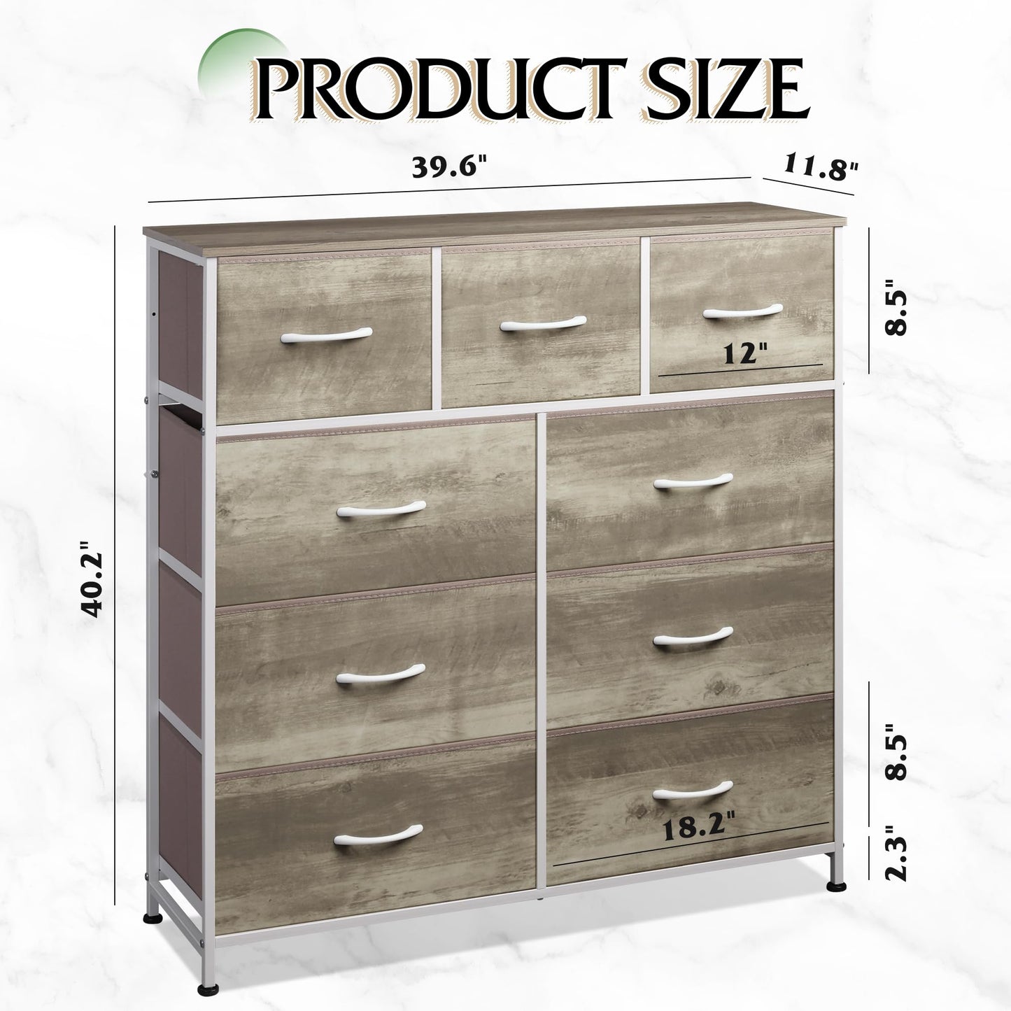 Drawer Fabric 9 Dresser – Tall Storage Tower with Bins, Steel Frame, and Wood Top