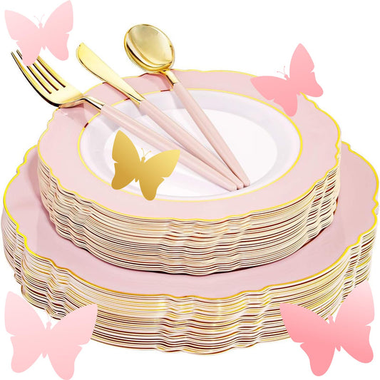 Gold Plastic Silverware With Color Handle-Plastic Dinnerwar