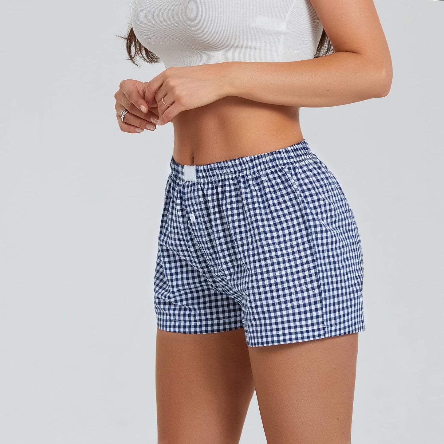 Gingham Cute Pajamas Shorts l Bottoms Elastic Boxers