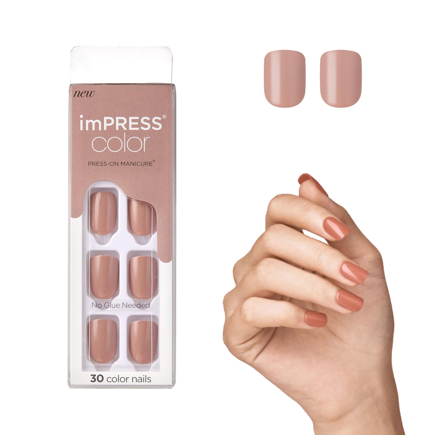 KISS imPRESS No Glue Mani Press On Nails, Short Size Squoval Shape, Includes 30 Nails