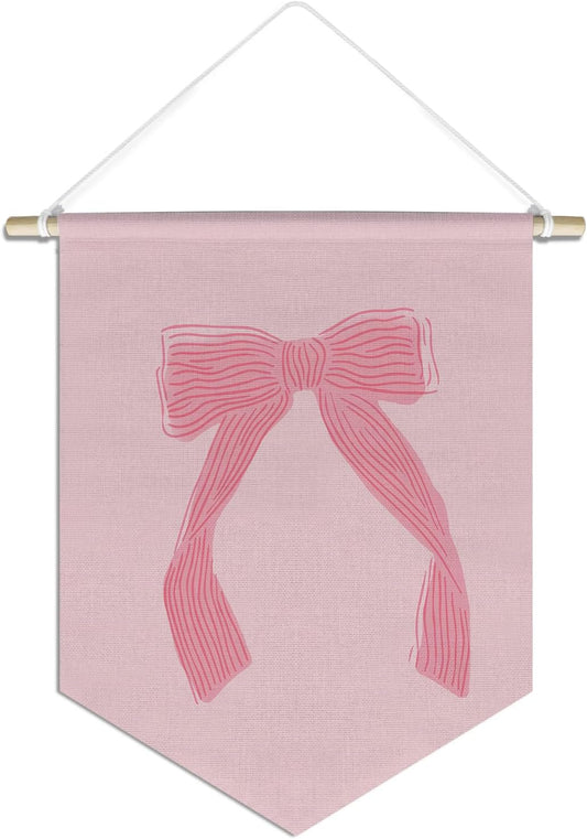 Coquette Pink Bow Canvas Hanging Pennant Flag Banner