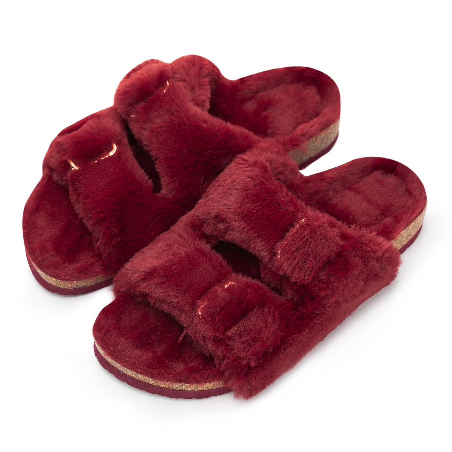 Womens Open Toe Slipper with Cozy Lining, Faux Fur Slide Sandals