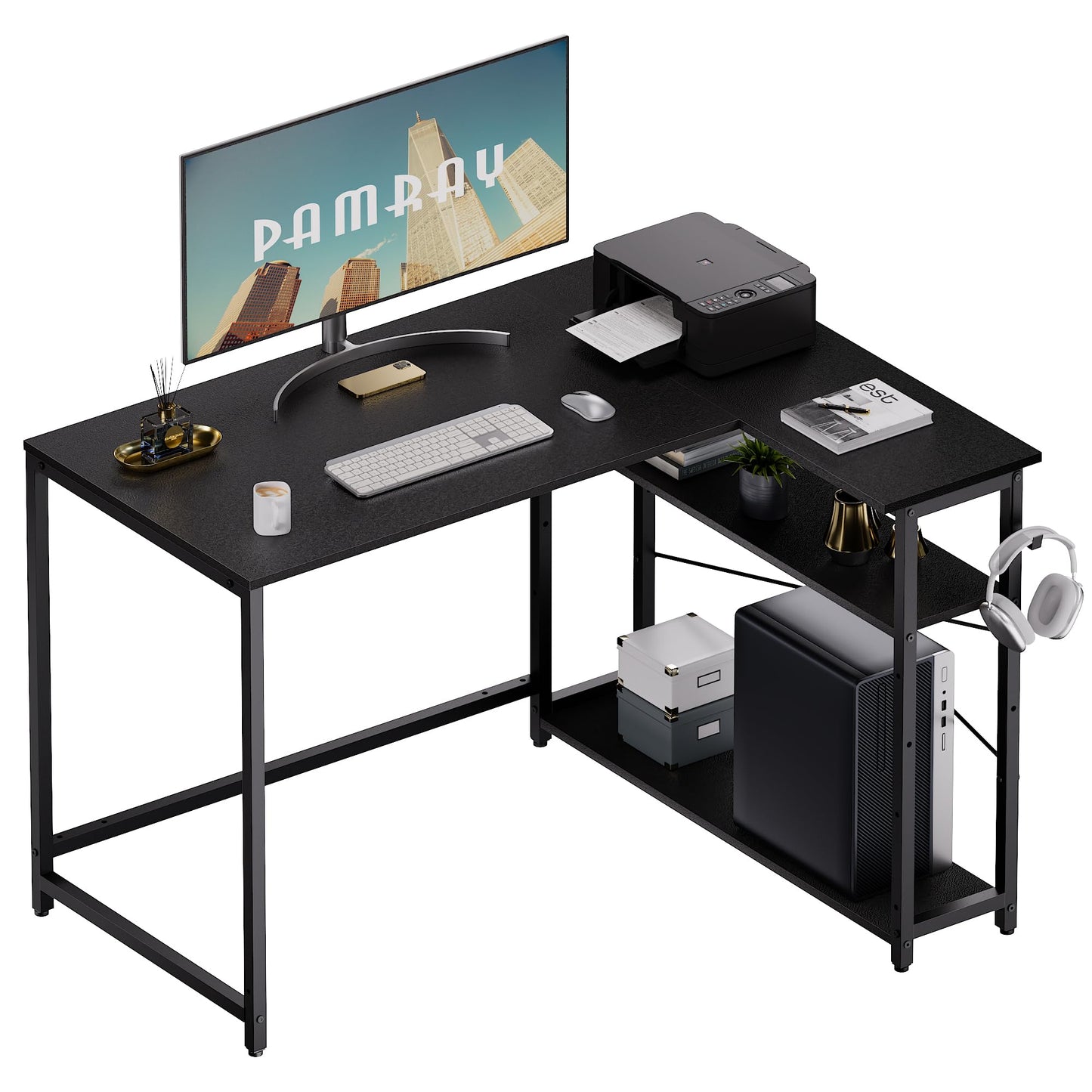 L-Shaped Computer Desk with Reversible Storage Shelves – Compact Corner Desk for Home Office, Bedroom, or Study 43"