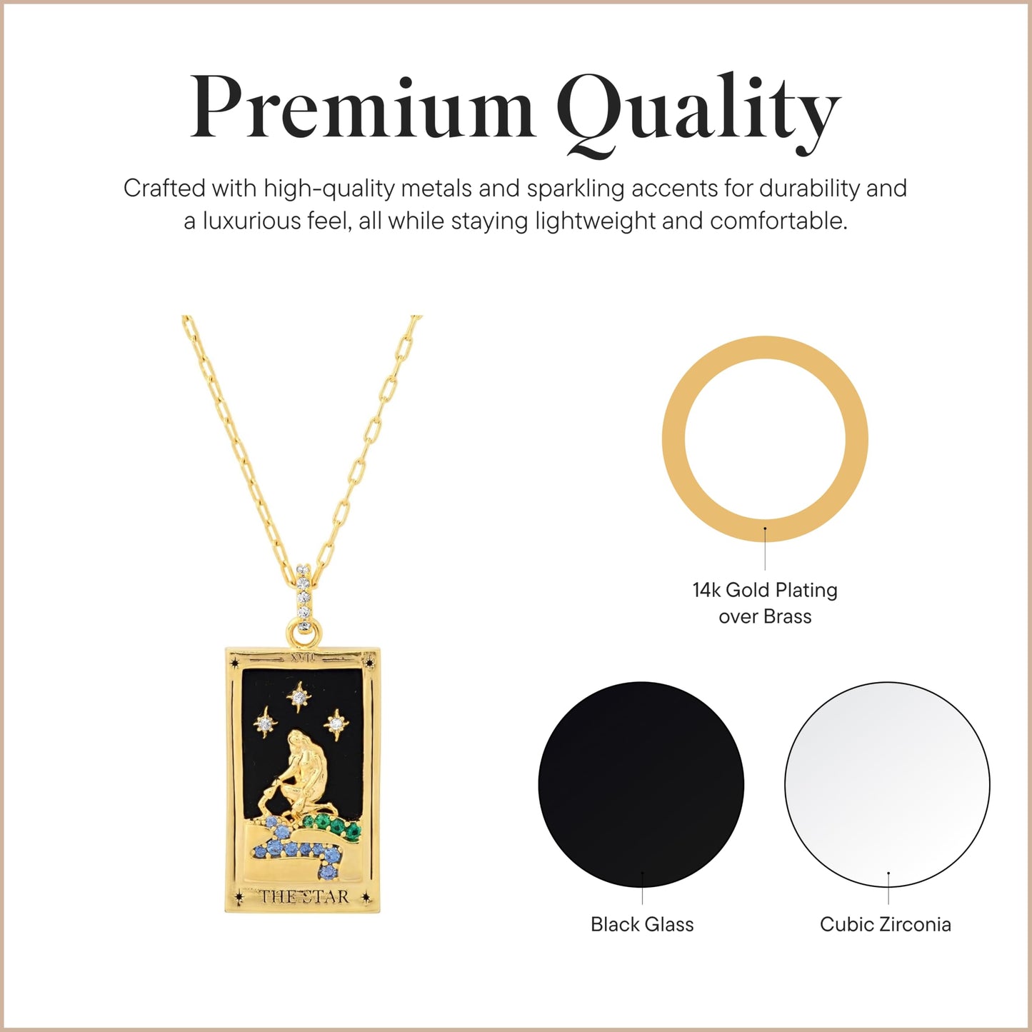 Tarot Card Pendant Necklace - Gold Chain Necklace for Women - 14k Gold Plating