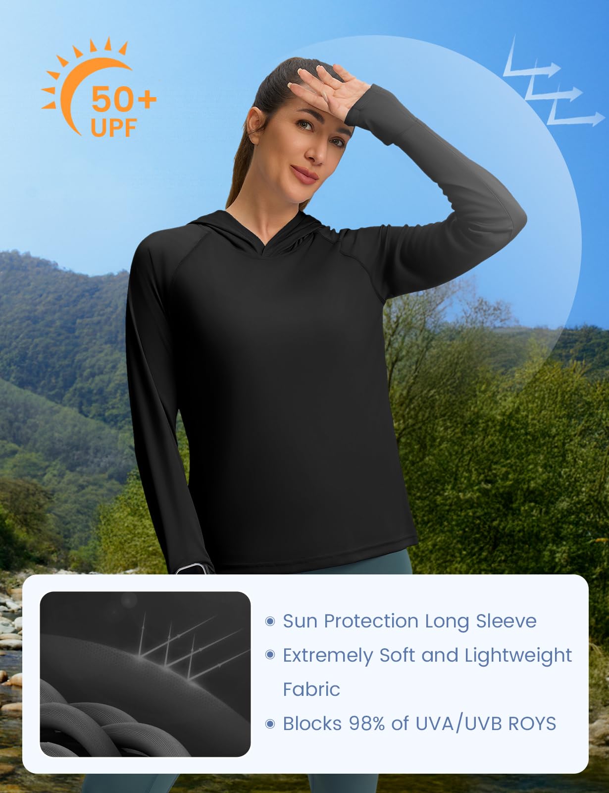 Women's UPF 50+ Sun Protection Hoodie Shirt for Outdoor Activities