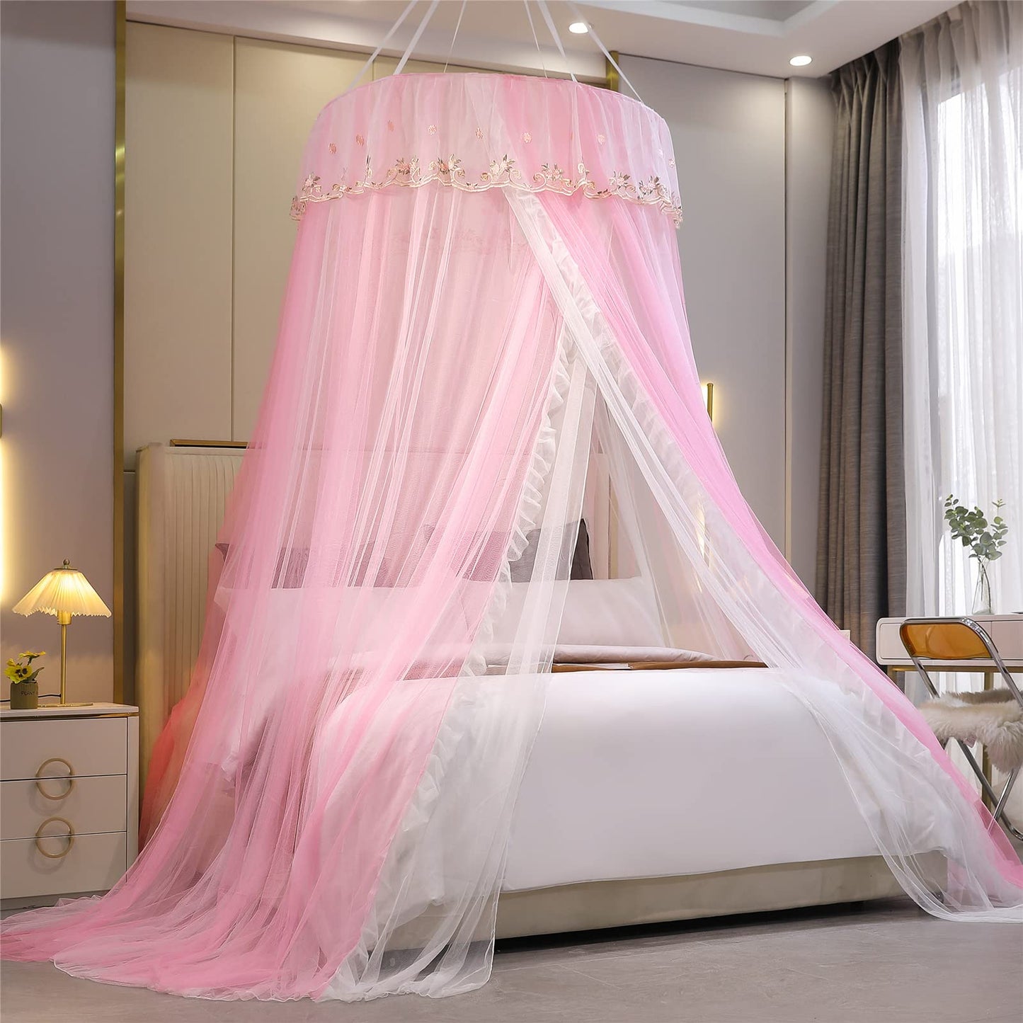 Princess Bed Canopy Bed Canopy Curtain- Double Layer Sheer Mesh Dome Bed Curtain